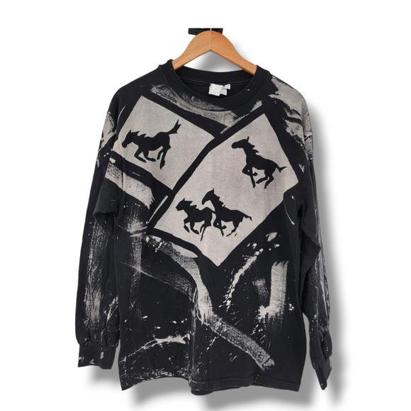 Vintage Unisex Western Horses Cowboy Equestrian Aztec Paint Brush T-Shirt Large - Picture 1 of 8